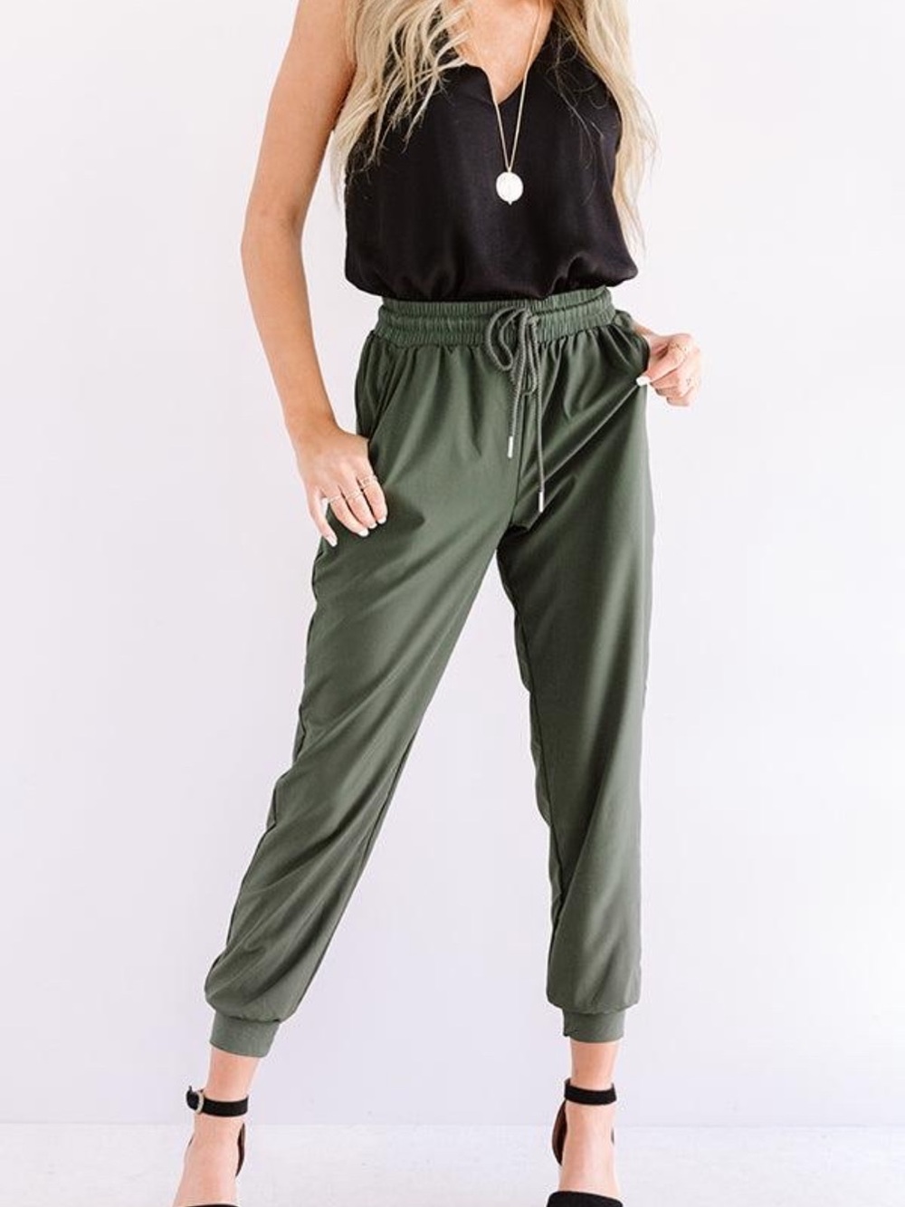 Casual Drawstring Trouser Jogger Pants w/pockets - Green - NWOT Size M - Picture 1 of 6